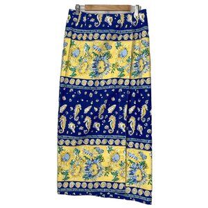 Marisa Classics Women’s Wrap Skirt Artsy Eclectic Sea Horse Floral Blue Size 14